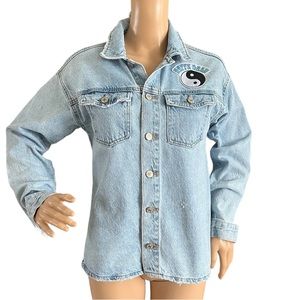 Forever 21 Kids/Juniors Denim Shirt Yin Yang Happy Face